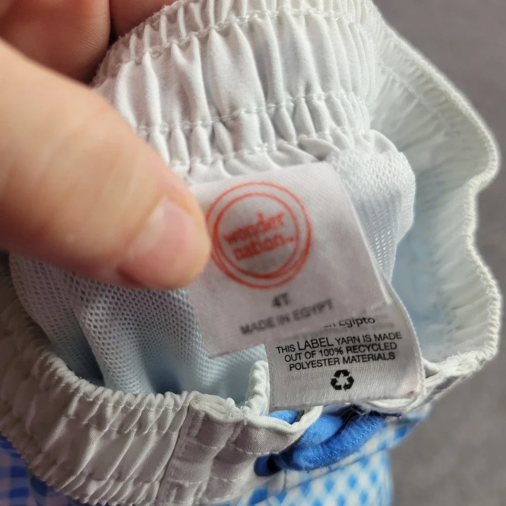 Wonder Nation Toddler Boys‎ Blue Gingham Swim Trunks Size 4T Mesh Lined Shorts